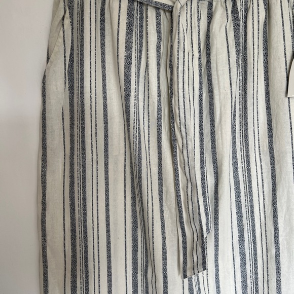 Womens Deane & White Skirt UK 16 A-Line Linen Stripe Cream Midi Length Pockets - Picture 2 of 11